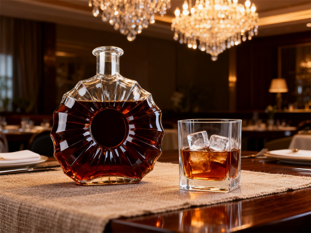 High-transparency cut glass decanter, square whiskey glass set, glassware for restaurants and hotels