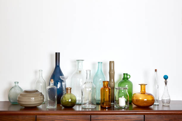 Collection of vibrant colored glass bottles and jars
