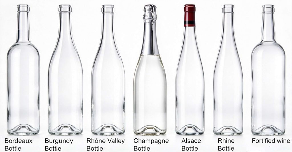 Commonly used bottle shapes for different wines