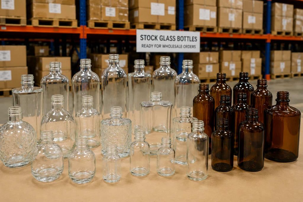 Standard stock glass bottles ready for wholesale orders
