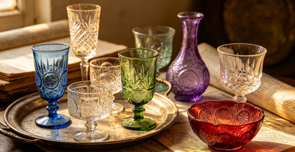 Vintage and antique style colored glassware