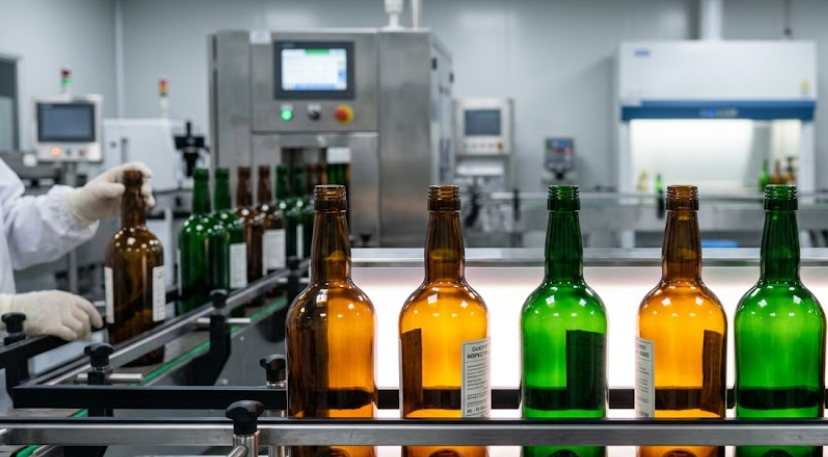 Amber glass bottles for alcohol light protection