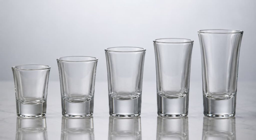 Different shot glass sizes in milliliters from 20ml to 50ml