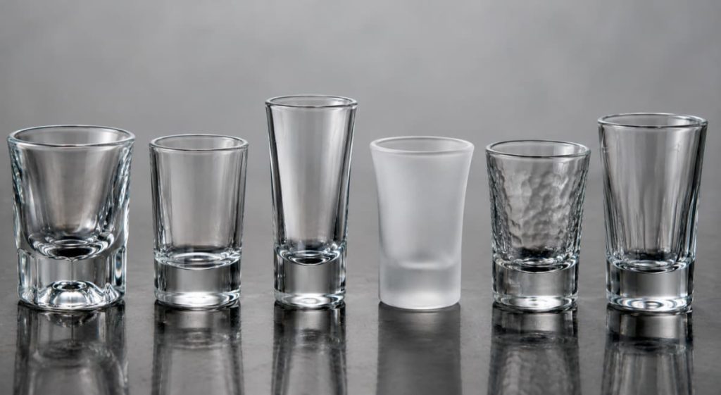 Different types of shot glasses for bars and restaurants