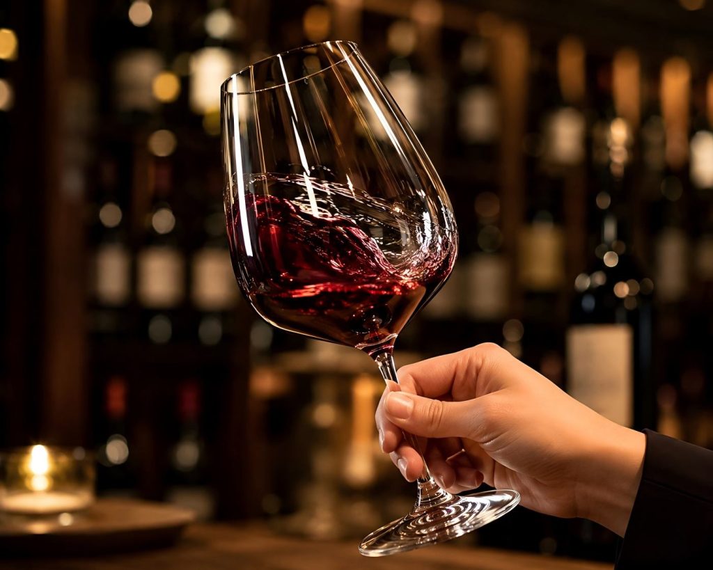 Holding a wine glass stem to prevent heat transfer