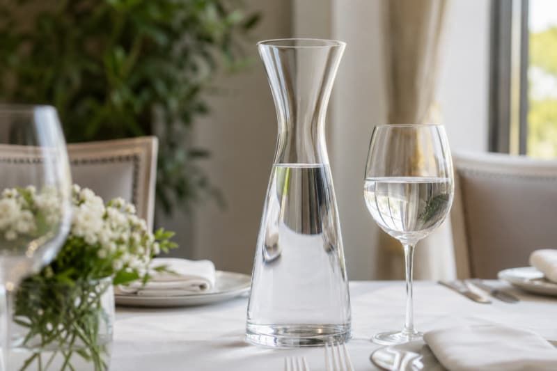 Modern wine carafe made from clear glass for everyday dining