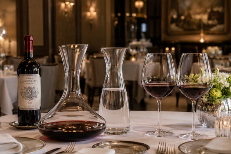 Wine decanter and wine carafe used in fine dining restaurant service
