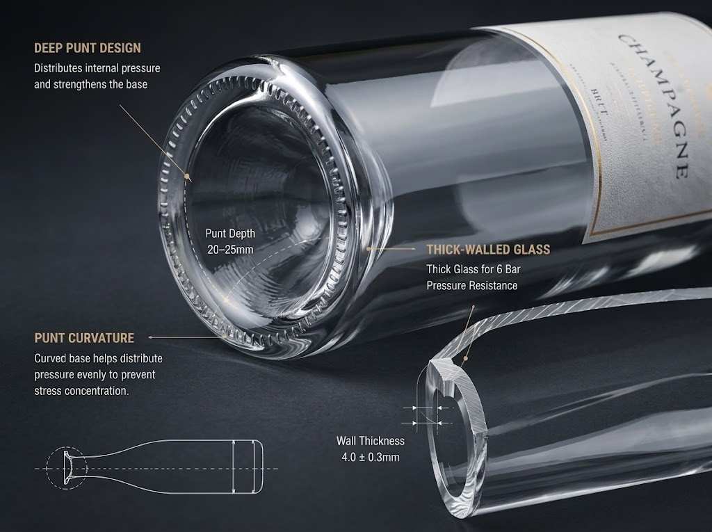 clear extra flint glass champagne bottle technical structure