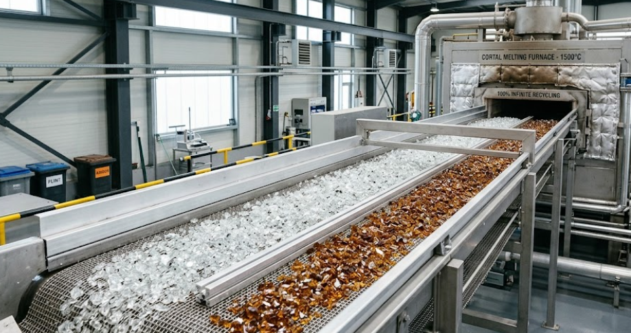 infinite recycling process of glass bottles
