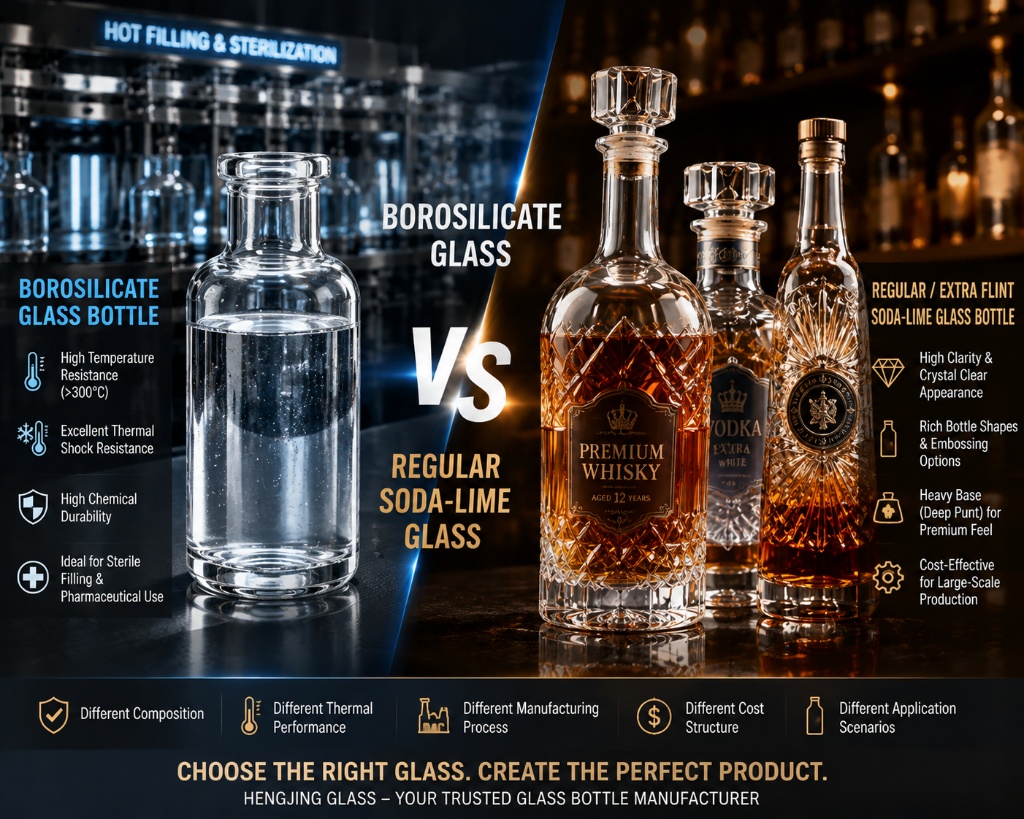 Borosilicate glass vs glass comparison for custom packaging bottles