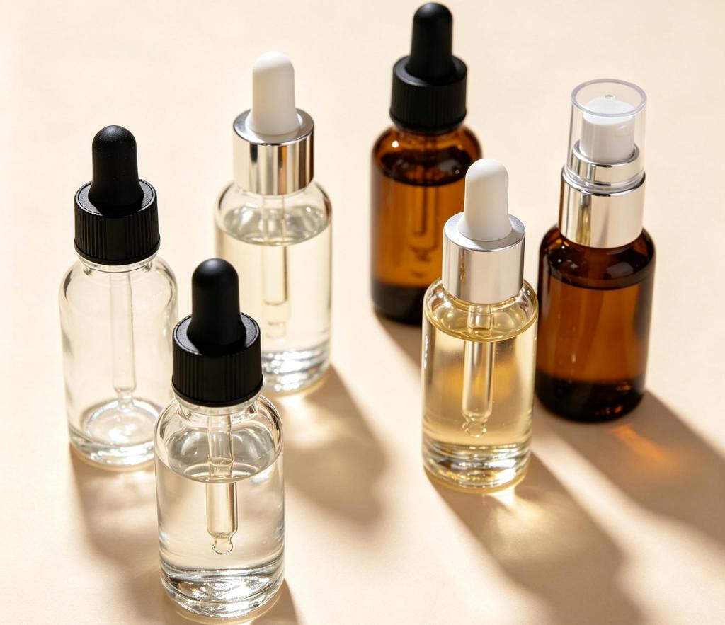 Amber and cobalt blue glass bottles for essential oils
