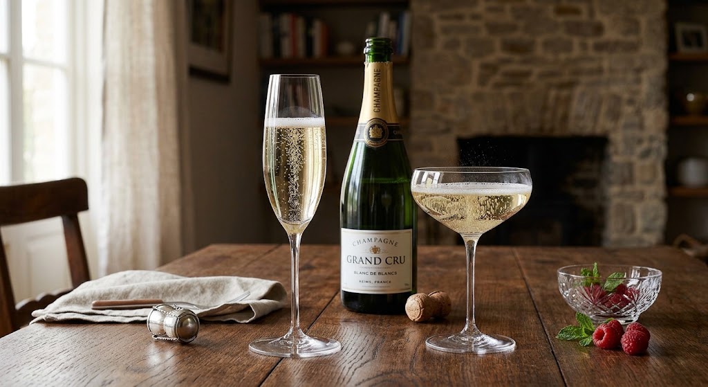 Champagne flute and coupe glass for sparkling wine