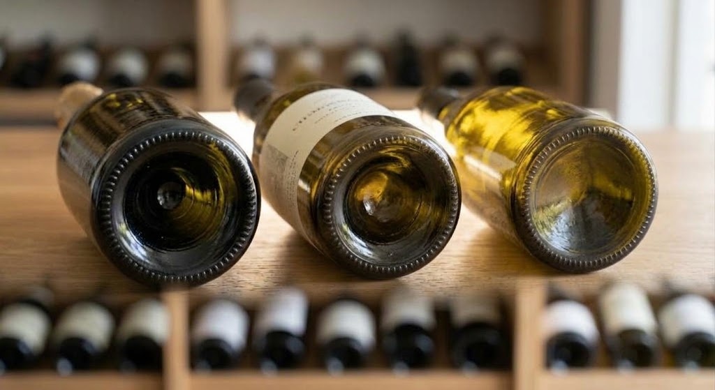 Comparison of deep punt, shallow punt, and flat base wine bottle punt styles