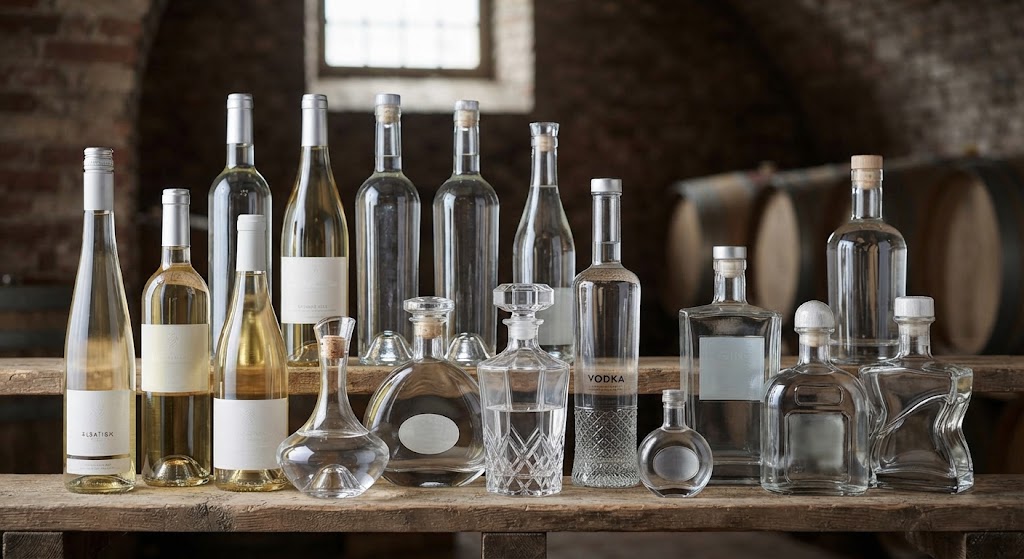 Different wine and liquor bottle shapes and sizes