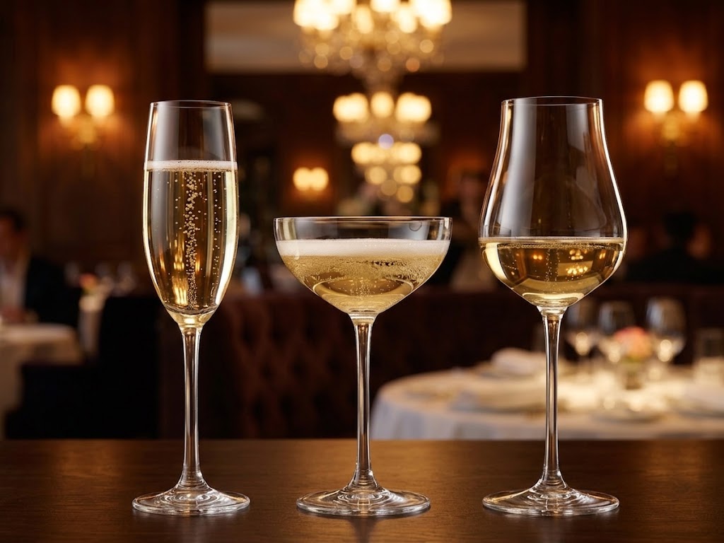 Flute, coupe, and tulip champagne glasses side by side