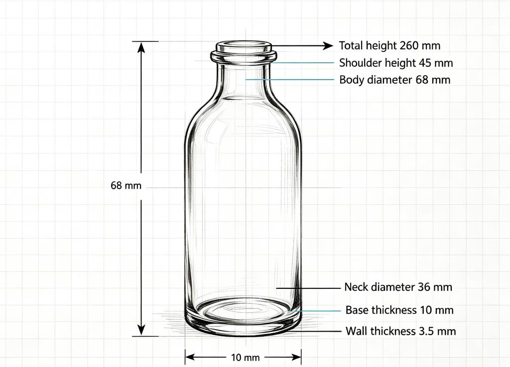 glass bottle dimensions and specifications