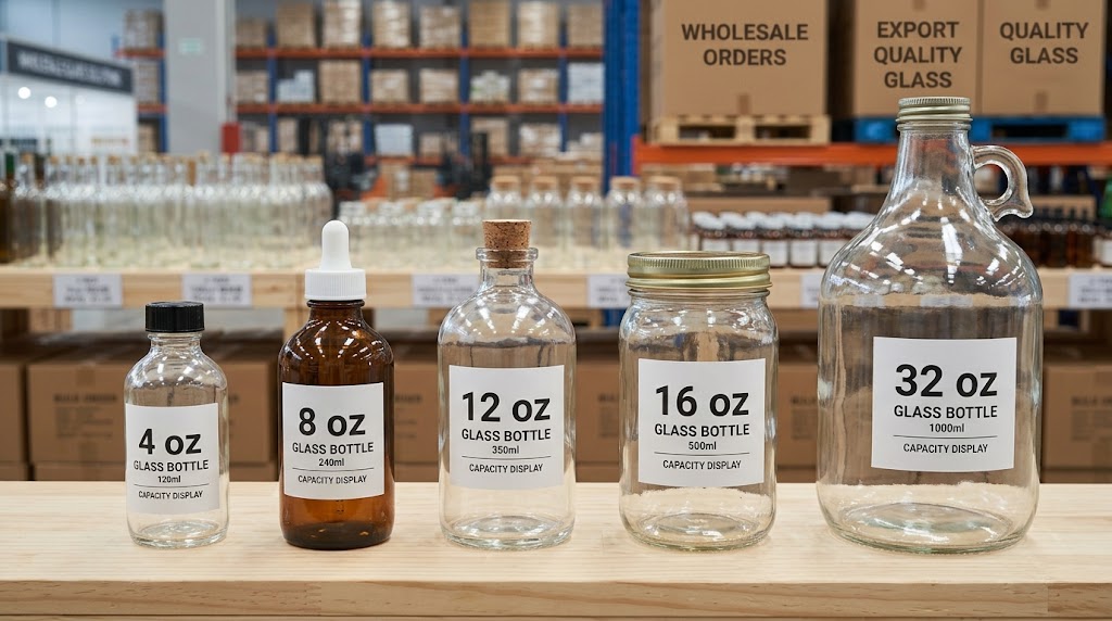 glass bottles in different sizes and capacities for wholesale