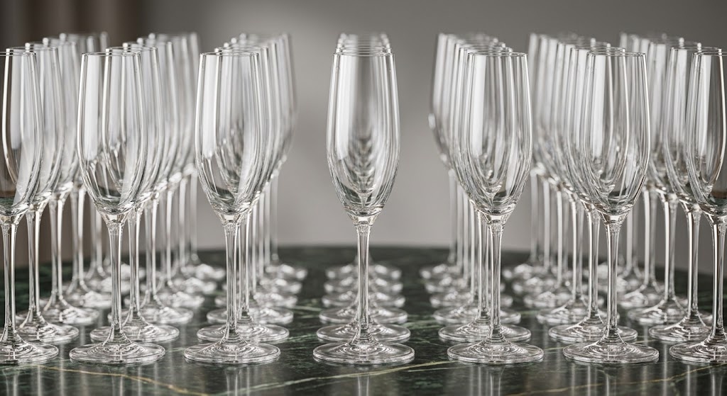 Bulk crystal champagne glasses for hotel and event suppliers